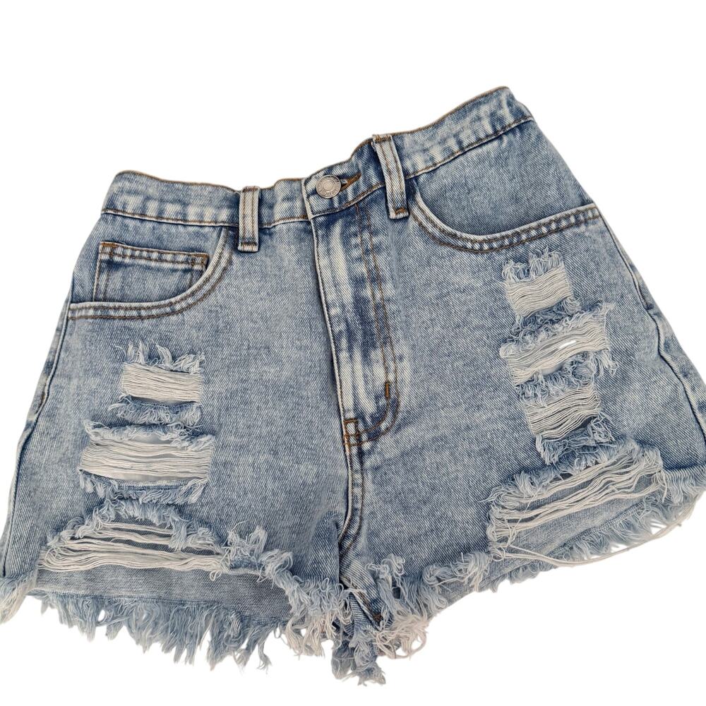 Shein Girls Light Wash Distressed Raw Hem Denim Shorts Size 11